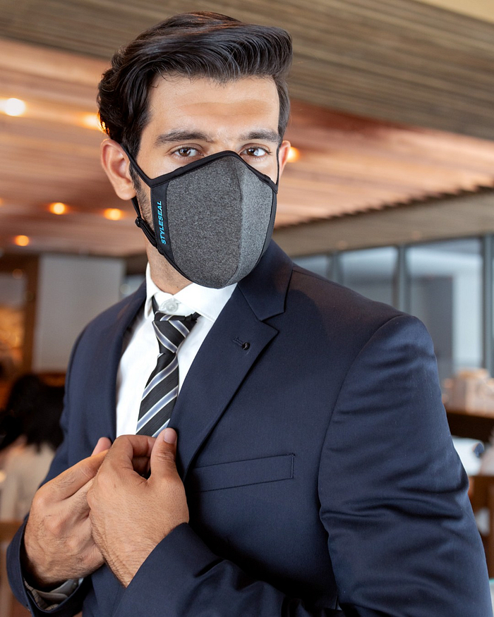 man wearing slate grey styleseal pro reusable face mask